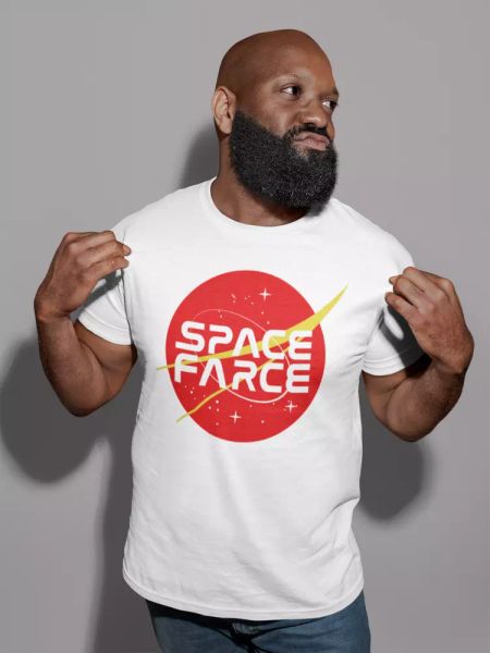 

nasa usa space farce t-shirt agency retro vintage men's cotton black tee force, White;black