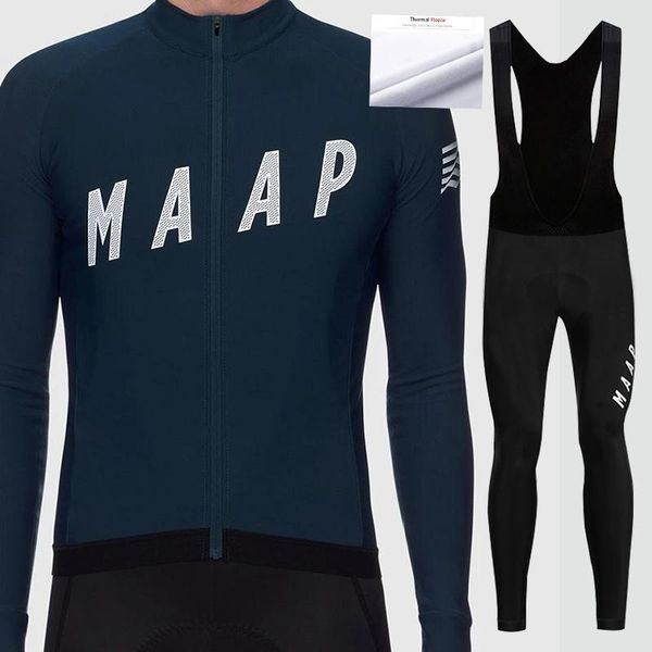 

pro maap men's winter thermal fleece cycling sets suit bike jersey bicycle set clothing long sleeves racing, Black;blue
