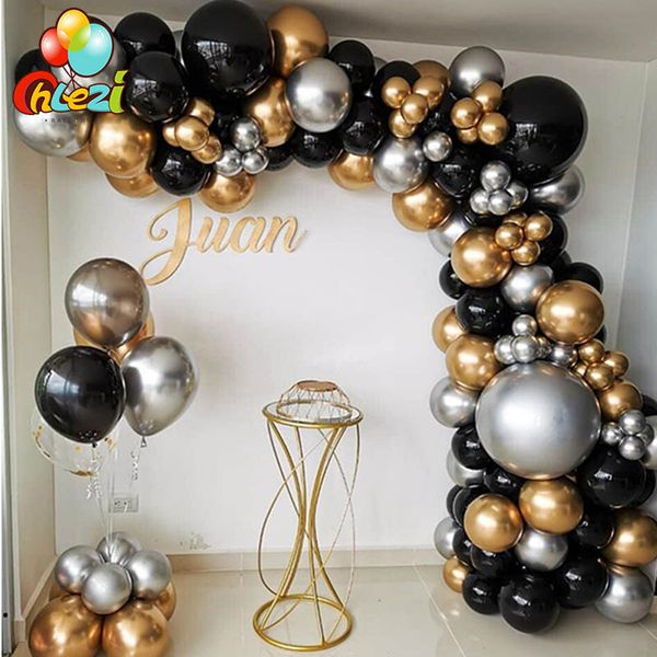 

110pcs chrome metallic gold silver balloon arch garland kit black latex balloons wedding birthday party decoration globos shower