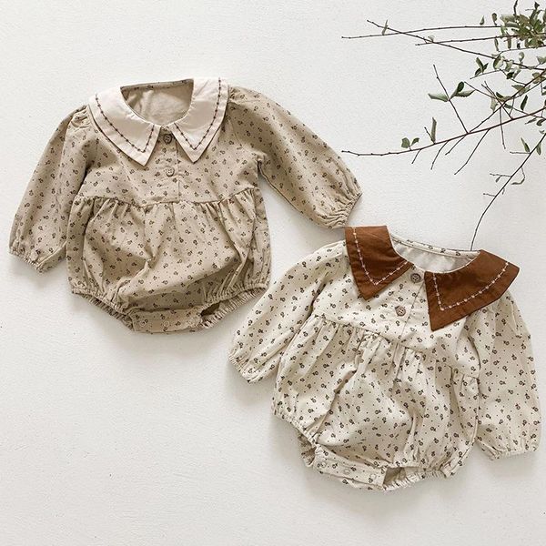 

rompers spring autumn baby girls clothes corduroy flower embroidery cotton long sleeve bodysuits infant jumpsuit, Blue