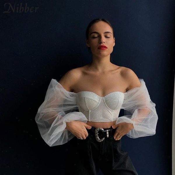 

women t shirt french romantic elegance mesh crop club party night off shoulder tee summer ladies leisure vacation tees, White