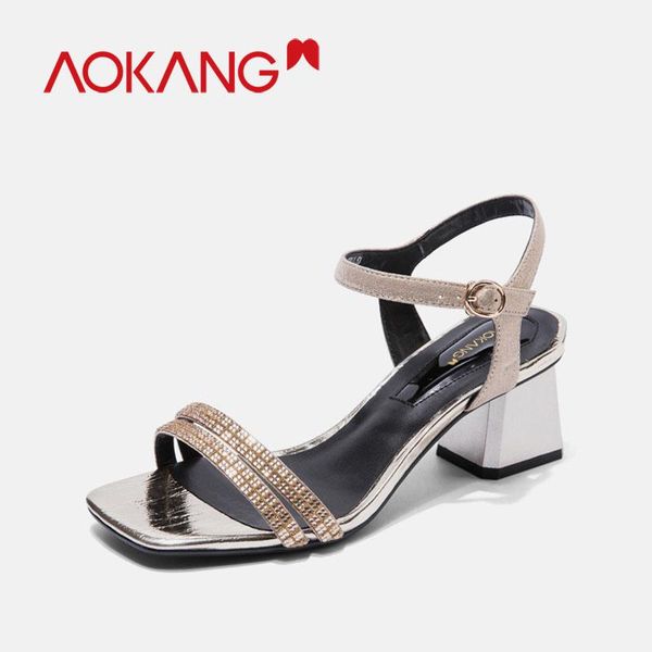 

summer shoes woman sandals high heels square women buckle strap ladies solid 2021, Black