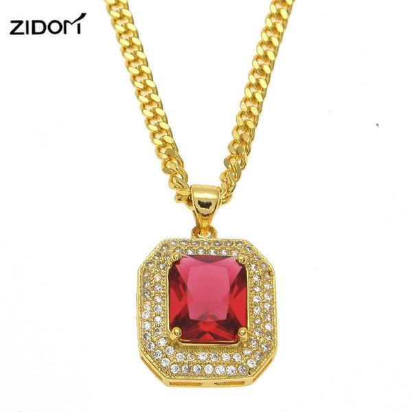 

pendant necklaces gold color hip hop full rhinestone red blue gem bling 60cm long link chain fashion necklace men jewelry, Silver