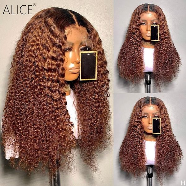 

ombre curly lace front human hair wigs scalp closure 150% density with baby non-remy part for women, Black;brown