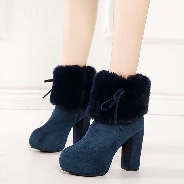 

2022 winter shoes women high heels boots fur warm fashion boots for women winter high heels super square high heel 10cm, Black