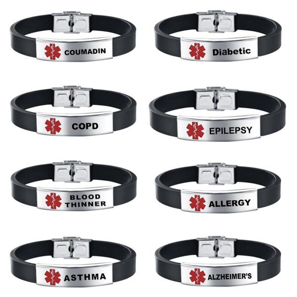 

8pcs engravable adjustable emergency healthy alert id bracelet stainless steel diabetes epilepsy sos bracelets wristband for men women, Golden;silver