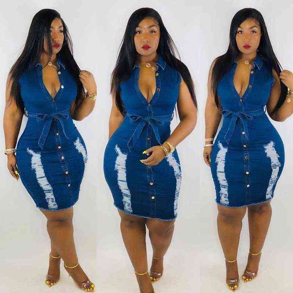 

fashion sleeveless bodycon mini dress women summer vestidos 2021 hole ripped jeans dress ladies vintage washed denim dress g1223, Black;gray