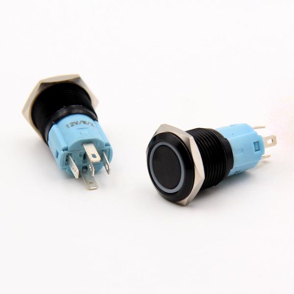 

smart home control 1pcs/lot yt1057 16 mm black oxidation metal push button switch automatic/self-locking whith 5 colors led 12v