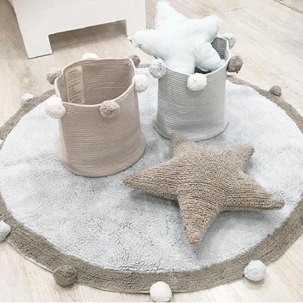 

carpets round rug tapete infantil nordic soft cotton fluffy floor mat kilim for baby children bedroom living room pink grey blue
