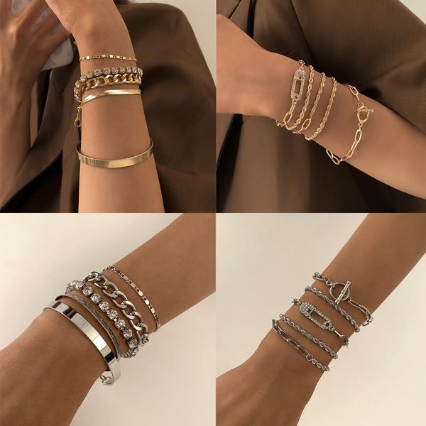 

charm bracelets punk snake chain bracelet for women girls fashion gold color rope link crystals hip hop trendy jewelry, Golden;silver