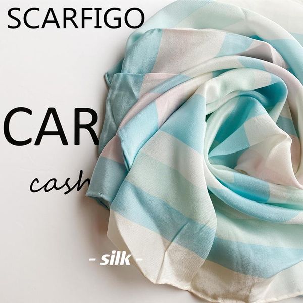 

scarves scarfigo 50*50cm square silk blue plaid printing women fashion small neck bag accessories, Blue;gray
