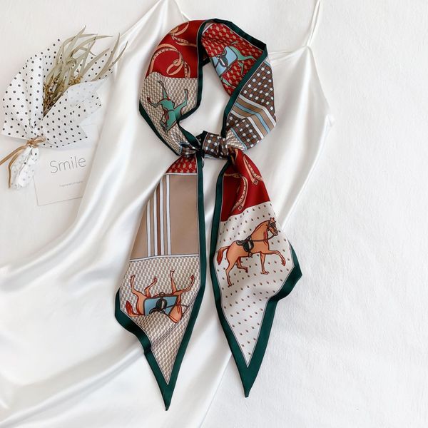 tessuto in twill di seta di simulazione stampa cavallo motivo floreale sciarpa fascia da donna marchio di lusso