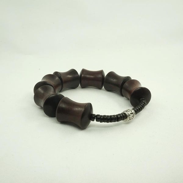 

charm bracelets 925 sterling silve mantra ethnic red sander wood & coconut shell with om mani padme hum for men tibetan bracelet, Golden;silver