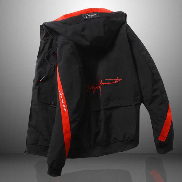 

men's jackets autumn embroidery patchwork streetwear casual waterproof outwear hooded breathable windbreaker jacket male 4xl 211009, Black;brown