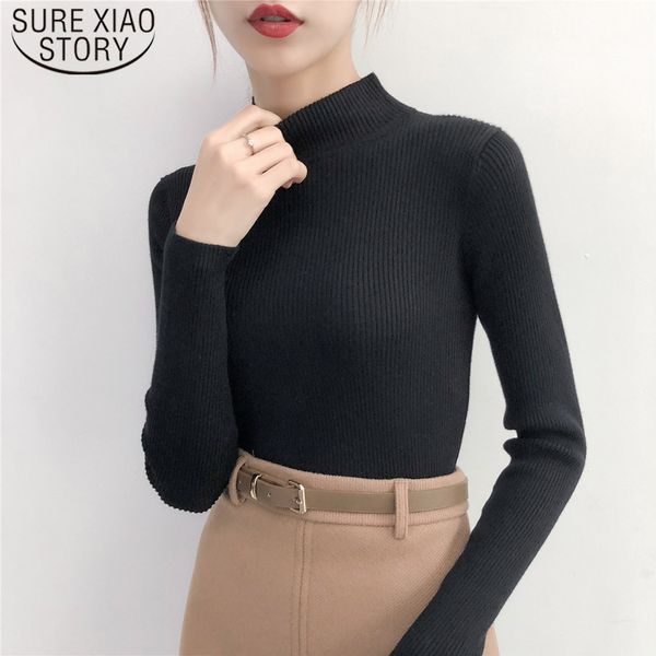 

autumn winter long sleeve sweater solid pullovers 0-neck slim knitting women sweaters office lady shirt fashion 6025 50 210510, White;black