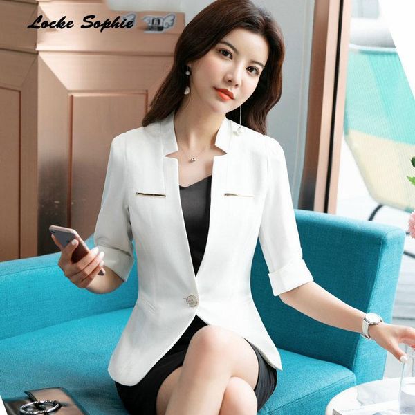 

women's suits & blazers 1pcs plus size coats 2021 summer cotton blend slim fit small jackets ladies skinny, White;black