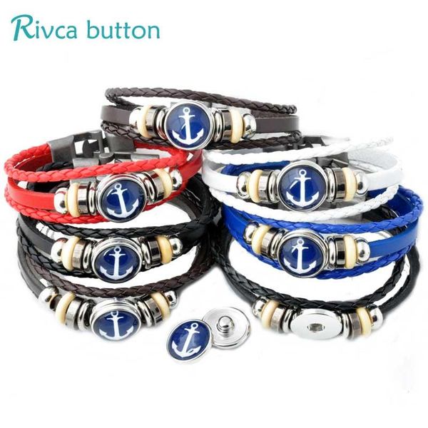 

charm bracelets europe punk hand made braided snap bracelet 10 color leather fit 18/20mm rivca snaps button jewelry, Golden;silver
