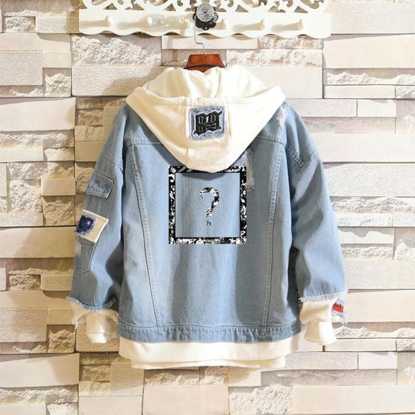 

fashion xxxtentacion denim kpop jacket fake two pieces coat cool hoodie men/women harajuku rapper singer men's jackets, Black;brown