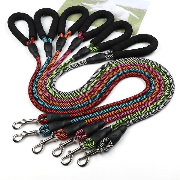 

dog collars & leashes pet leash nylon round rope multicolor striped medium and large outdoor