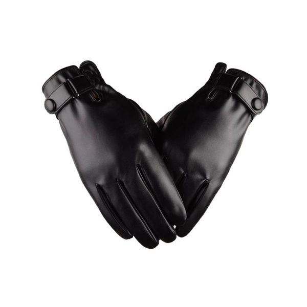 

cycling gloves 1 pair sheepskin full palm touch screen glove warm windproof and thicken fleece pu glove(black)