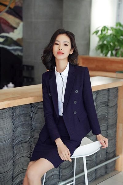 

women's suits & blazers fabric 2021 fall winter with and skirt for women business jackets uniforms sets, White;black