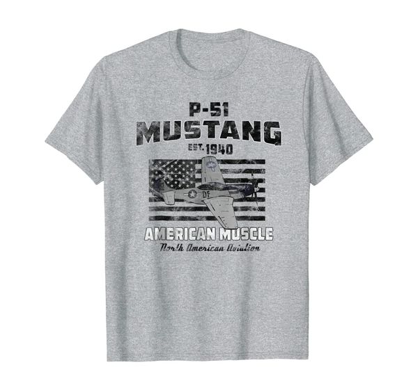 

p-51 mustang wwii airplane american muscle vintage t-shirt, White;black