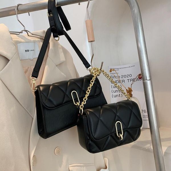 

factory wholesale women handbag joker solid color womens chain bag street trend two-piece plaid shoulder bags elegant atmospheric leather me, Black;red