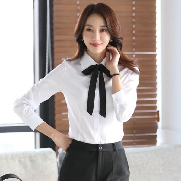 

womens shirt women blouse bow tie turn down collar chiffon blouses spring autumn white slim office ladies mujer de