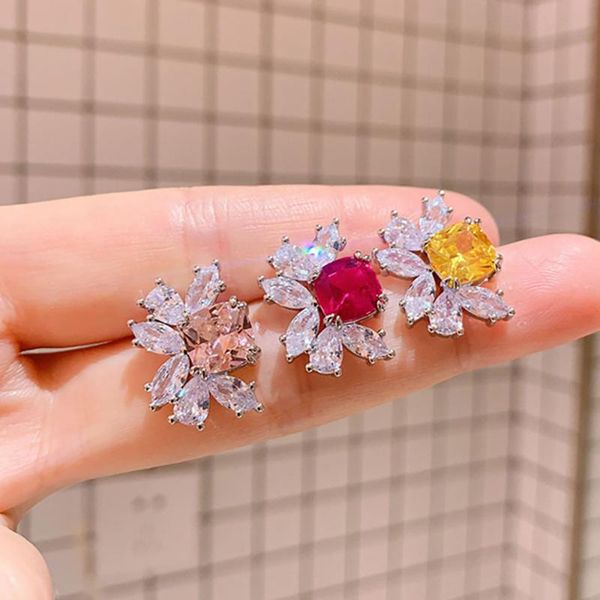 

stud 2021 arrival 925 sterling silver simulated z ruby high carbon diamond earrings for women wedding party fine jewelry, Golden;silver
