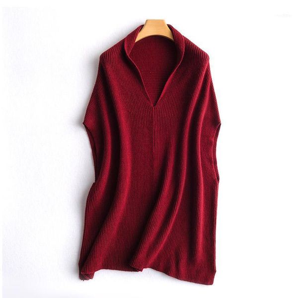 

women's cashmere blended knitted vest female loose pullover coats autumn winter women casual v-neck outerwear1, Black;white