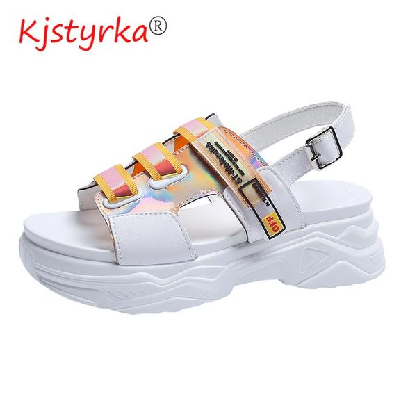 

kjstyrka 2021 summer sandals height flat platform thick bottom women's fashion shoes woman slippers, Black