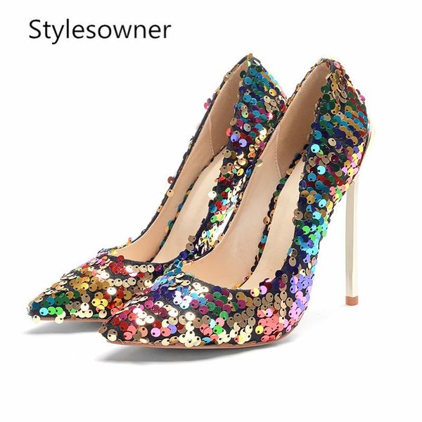 

stylesowner 2021 spring colorful woman pumps shoes shining hollow-out high heels pointed toe shallow microfiber dress, Black