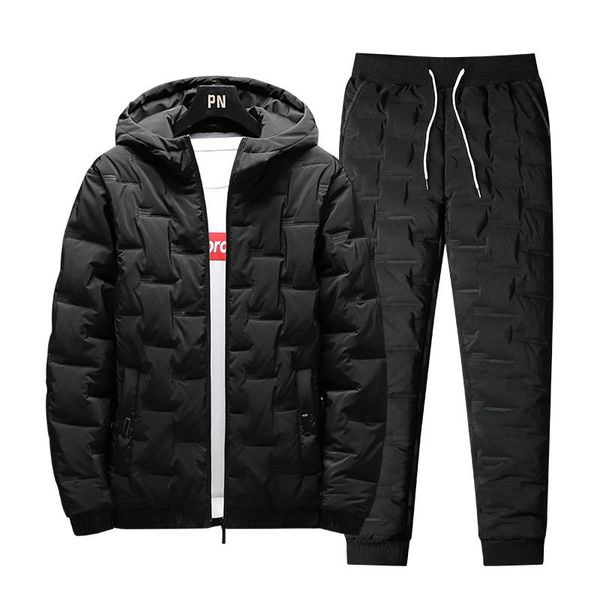 

men's tracksuits winter casual warm two-piece set black red beige fashionable men hooded jacket and lace-up trousers, Gray