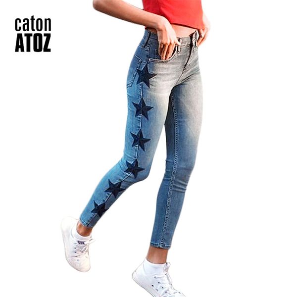 

catonatoz 2142 mom jeans woman's vintage star embroidery stretch denim pants female skinny trousers for women 210915, Blue
