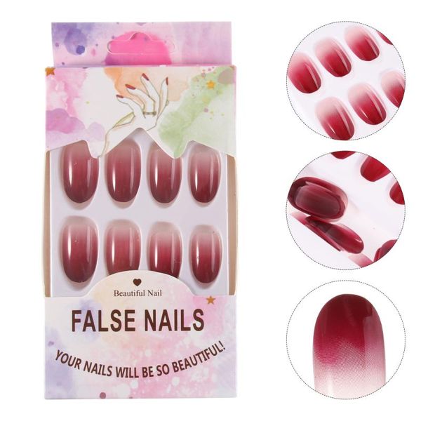 

false nails 48 pcs/2 sheets nail tips patch multi-size short style round head uv seal oil fake for kids salon home manicure art, Red;gold
