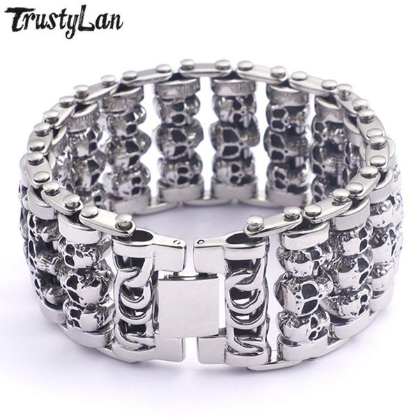 

link, chain trustylan friend 35mm wide bracelet men jewelry 316l stainless steel gothic punk skull mens' bracelets armband heren, Black