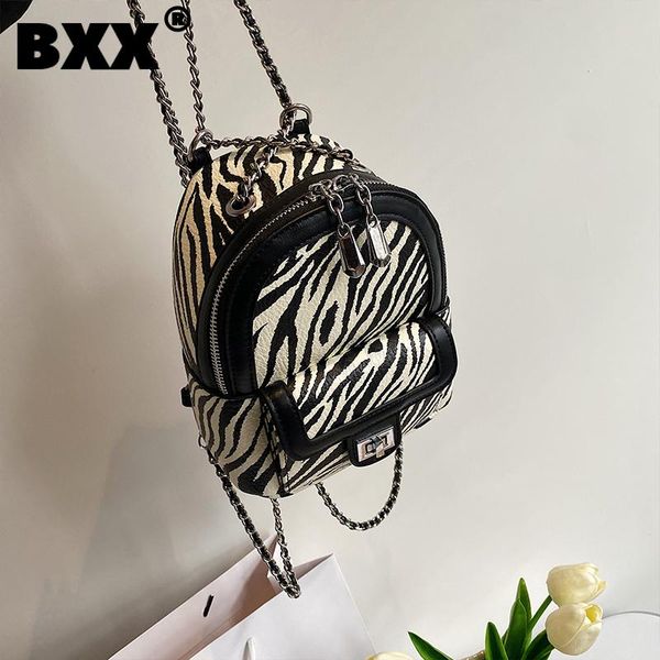 

[bxx] ladies vintage pu zebra stripes bags women 2021 fashion metal chain shoulder bag lady trend backpacks purses cb788 backpack st style