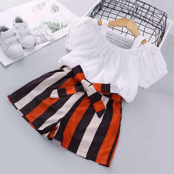 

children's summer suit short sleeve + striped shorts trend nubao two piece set, White