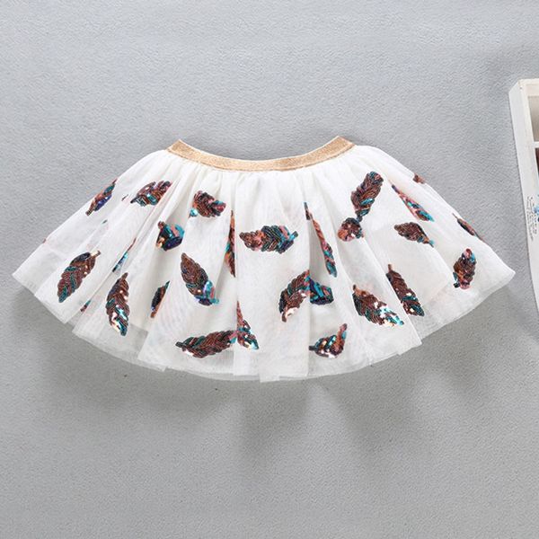 Paillettes Neonata Gonna in tulle Estate Bambini Kid Girls Tutu Mini Cute Feather Clothes Drop 210429