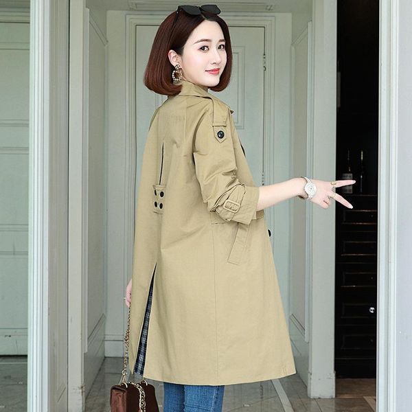 

women's trench coats windbreaker long small 2021 autumn korean loose spring and fashion jacket, Tan;black