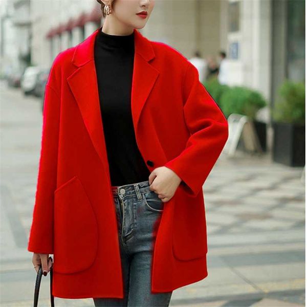 

women's wool & blends high-end double-sided cashmere parka casual big size jacket spring 2021 autumn winter woolen coat female a0071, Black