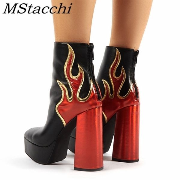 

mstacchi brand designer mixed color short boots flame zipper-sid platform boot ladies shoes zapatos de mujer 211105, Black