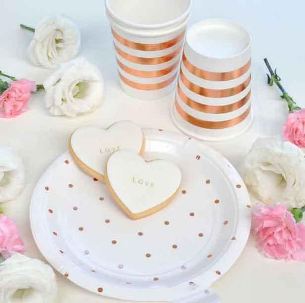 

disposable dinnerware rose gold party tableware plates cup straws baby shower birthday decor wedding bachelorette year supplies