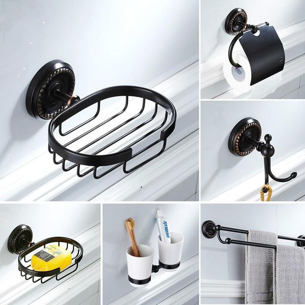 

black bathroom accessories brass toilet brush holder towel ring rack soap box hardware kit sets luxury bath accessory set