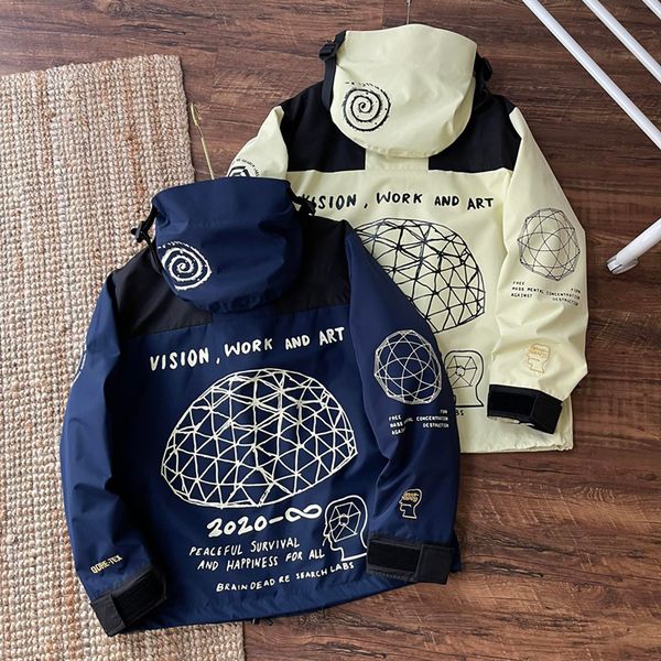 

2021 new men's jacket brain dead mountain coat designer zip up outwear with hooded waterproof and windproof wintter streetwear multi po, Black;brown