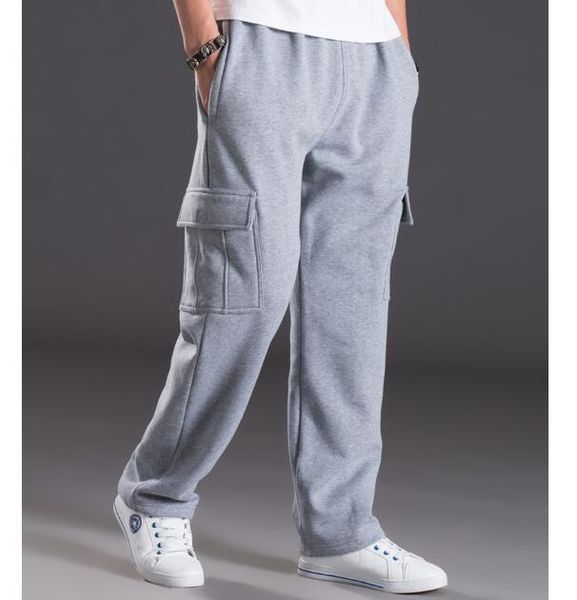 

mens sweat pants warm streetwear loose baggy joggers autumn winter hip hop harem trousers fleece sweatpants men's, Black
