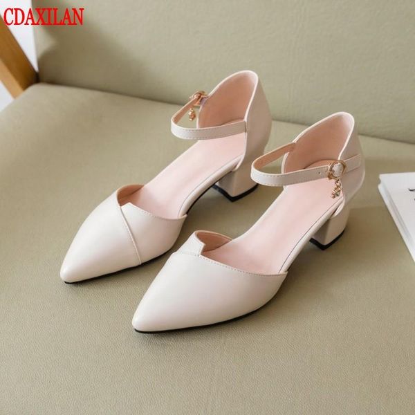 

women's pu leather mid-heels pointed toe cover heels bukcle strap square sandals ladies casual shoes in summer, Black