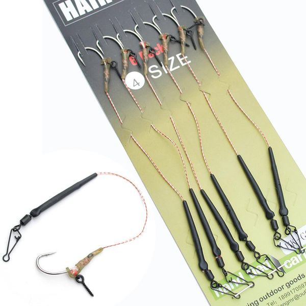 

fishing hooks carp chod rig 4 sets 6pcs/set black bait screw braid line snap ready tied curve shank