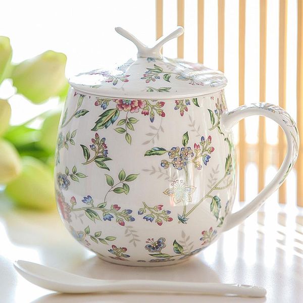 

mugs ceramic coffee mug with lid and spoon chic bone china cup sets 450ml creative simple milk cups couple gifts