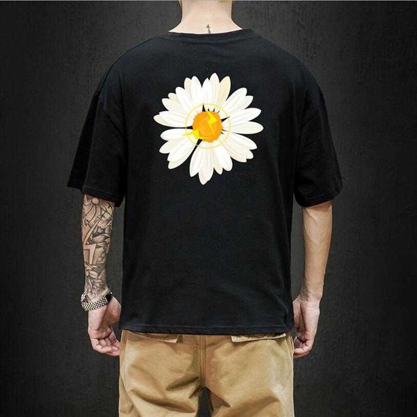 Lifenwenna Casual T Shirt Estate Flower Print Top Tees Mens Hip Hop Manica corta Streetwear Fashion Harajuku Maschio Tshirt 210629